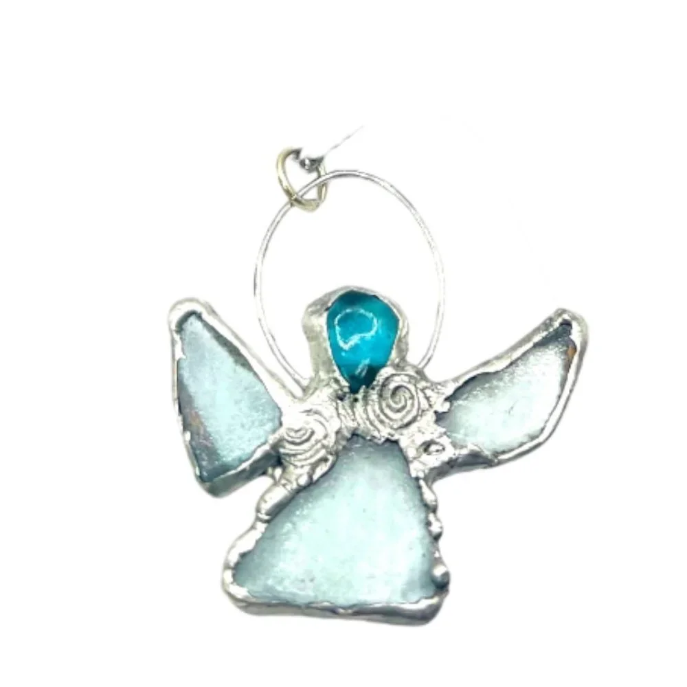 Sea Glass Angel Pendant Bezel Handcrafted with intricate Silver Blend Metalwork - Picture 6 of 12